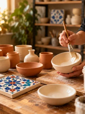 Sunlit Ceramic Studio Crafting Seramik sırlayan bir el